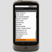 Work Location Screen.  This is the 4th screen in the application.  It specifies a list of locations on the job site where the work is to be done.  You can choose from a standard list of locations, then complete a checklist of items to be completed at that location.    