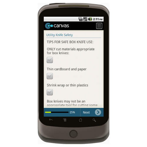 Manufacturing Tool Box Talk Utility Knife Safety Form Mobile App