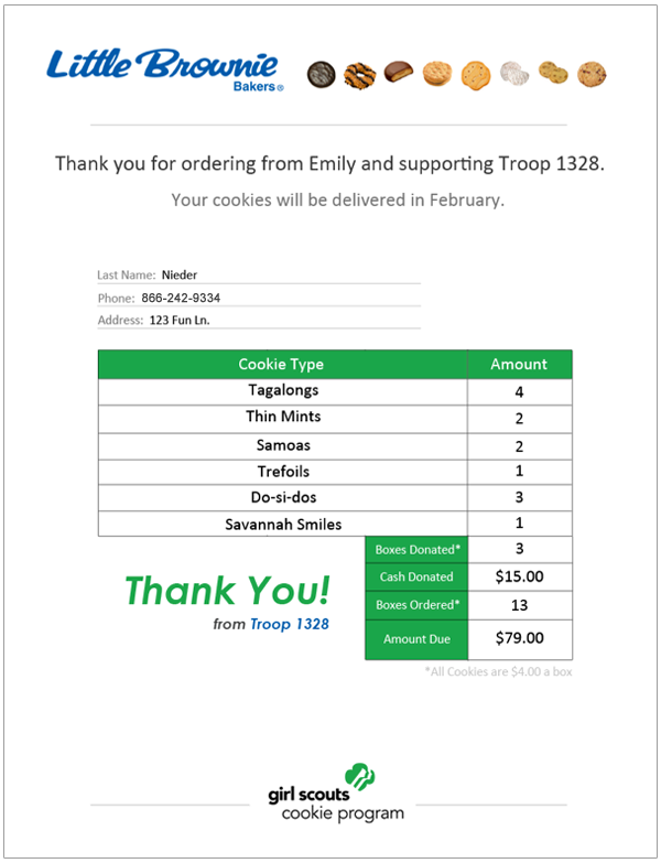 Girl Scout Cookie Order Form
