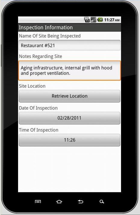 Samsung Tab Android Customer Information Screen