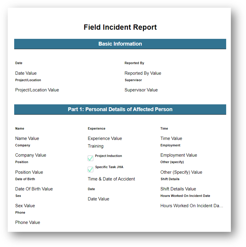 Picture of a field incident template