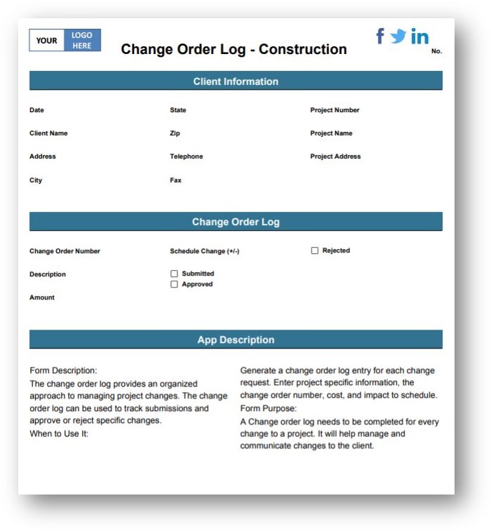 change order log template