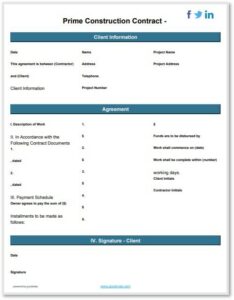 prime construction contract template and sample