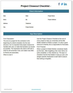 project closeout checklist template