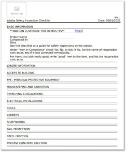 safety inspection checklist form